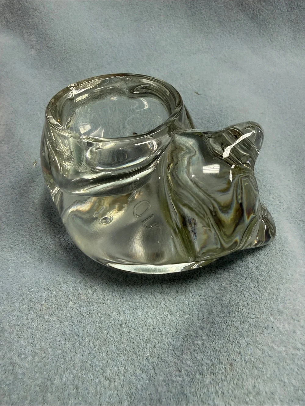 Avon Clear Glass Sleeping Cat Figurine Candle Holder by Avon